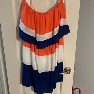 Karlie - Orange, White and Blue Strapless dress Auburn